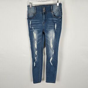 Between Us Jeans Juniors 13 / 28 Waist Blue Medium Wash Distressed Ankle